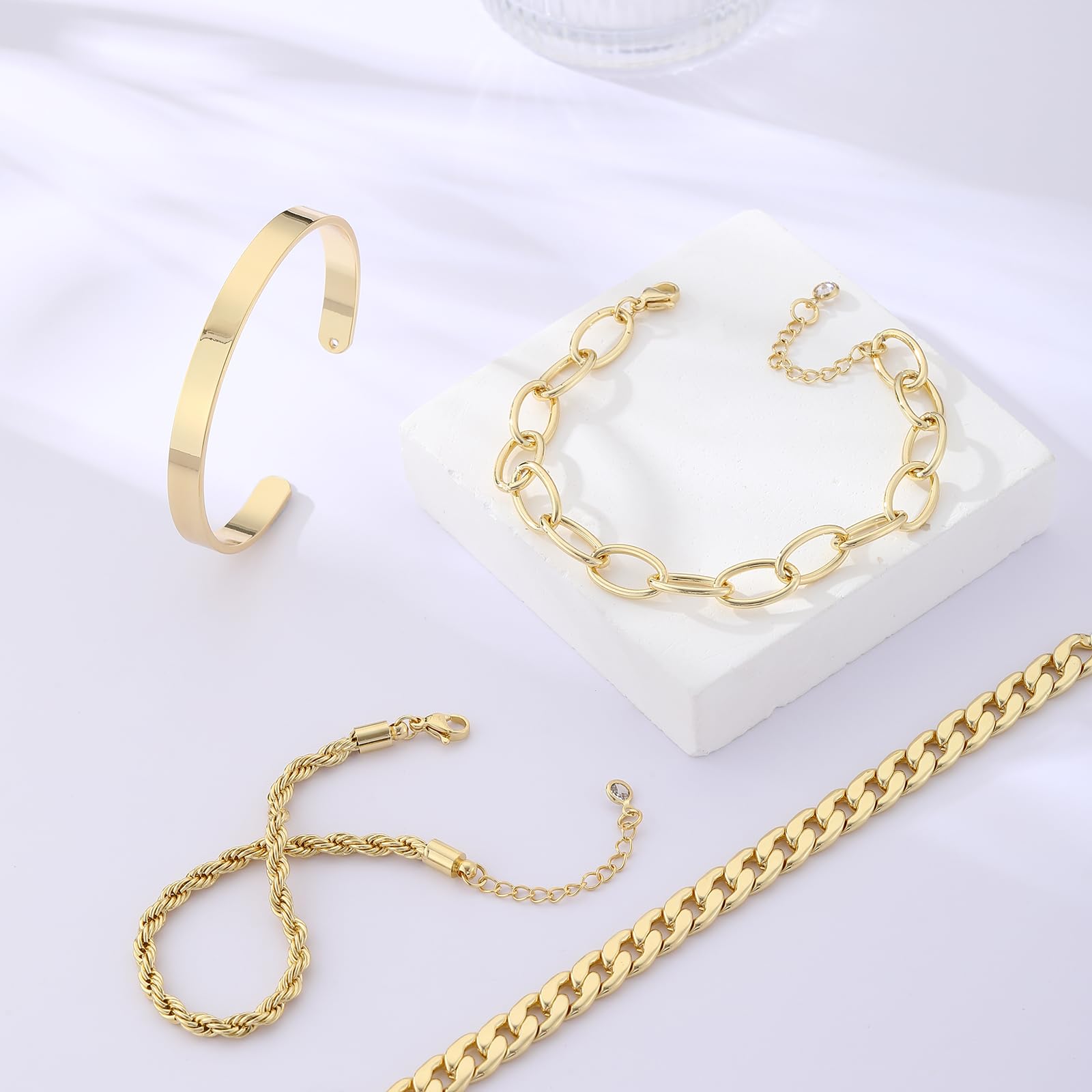 Coshilta Gold Bracelets for women 14K Gold Bangle Bracelet Stack - Adjustable Waterproof Trendy Bracelets Gold Filled Stacks Bangles Link Chain Gold Bracelet Non Tarnish for Women Jewelry Gifts