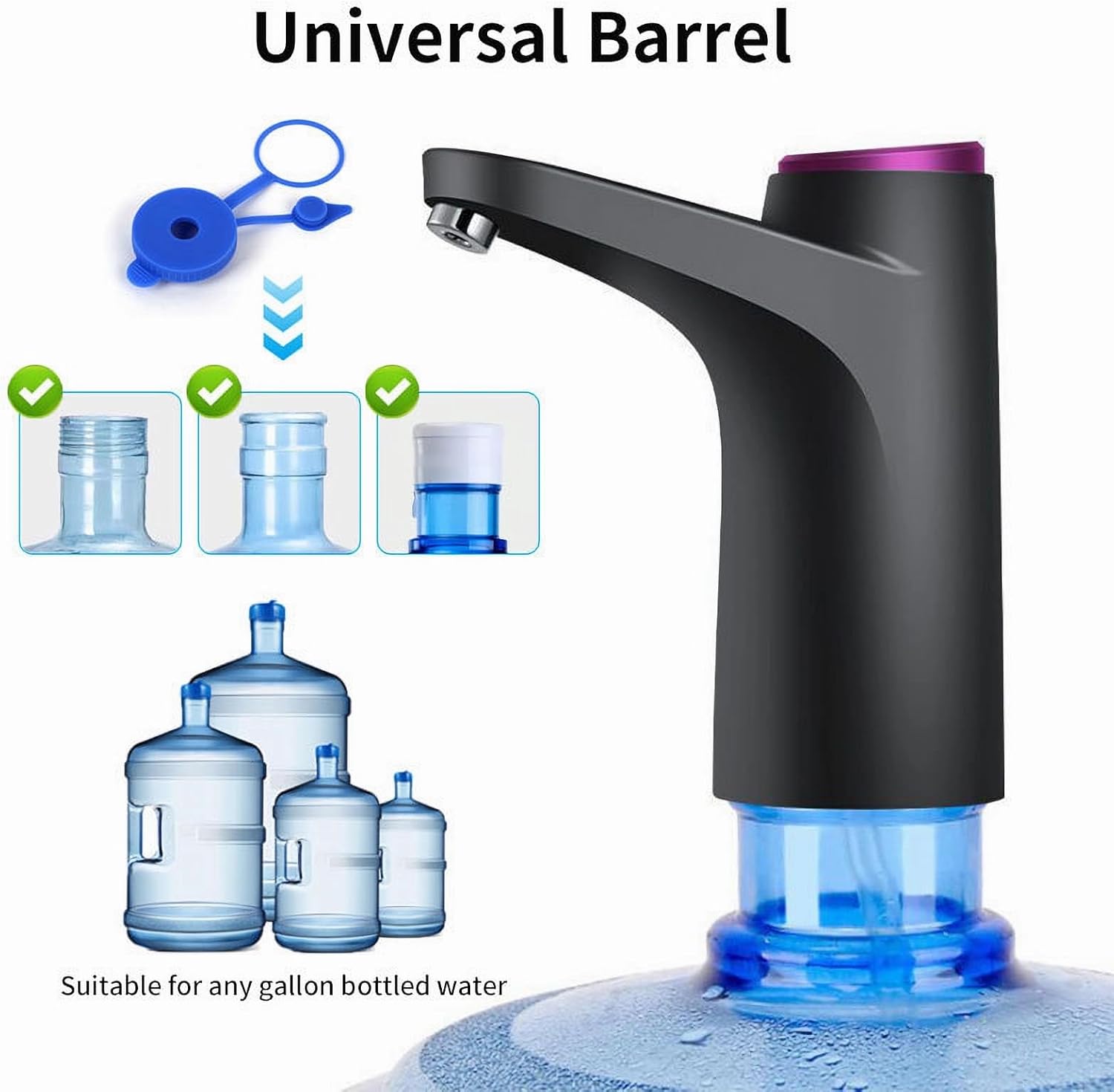 5 Gallon Water Pump, Water Dispenser for 5 Gallon Bottle, USB-C Rechargeable Water Jug Dispenser, Portable Automatic Water Pump for Home, Black