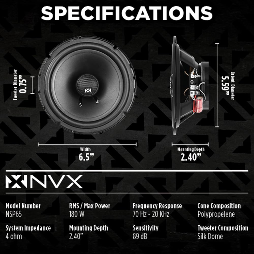 NVX NSP35 3.5" Car Speakers, 200W Max, 70W RMS, 2-Way Coaxial w/Silk Dome Tweeters & Built-in X-Overs, Easy to Install in Cars/Trucks/Doors (Pair)