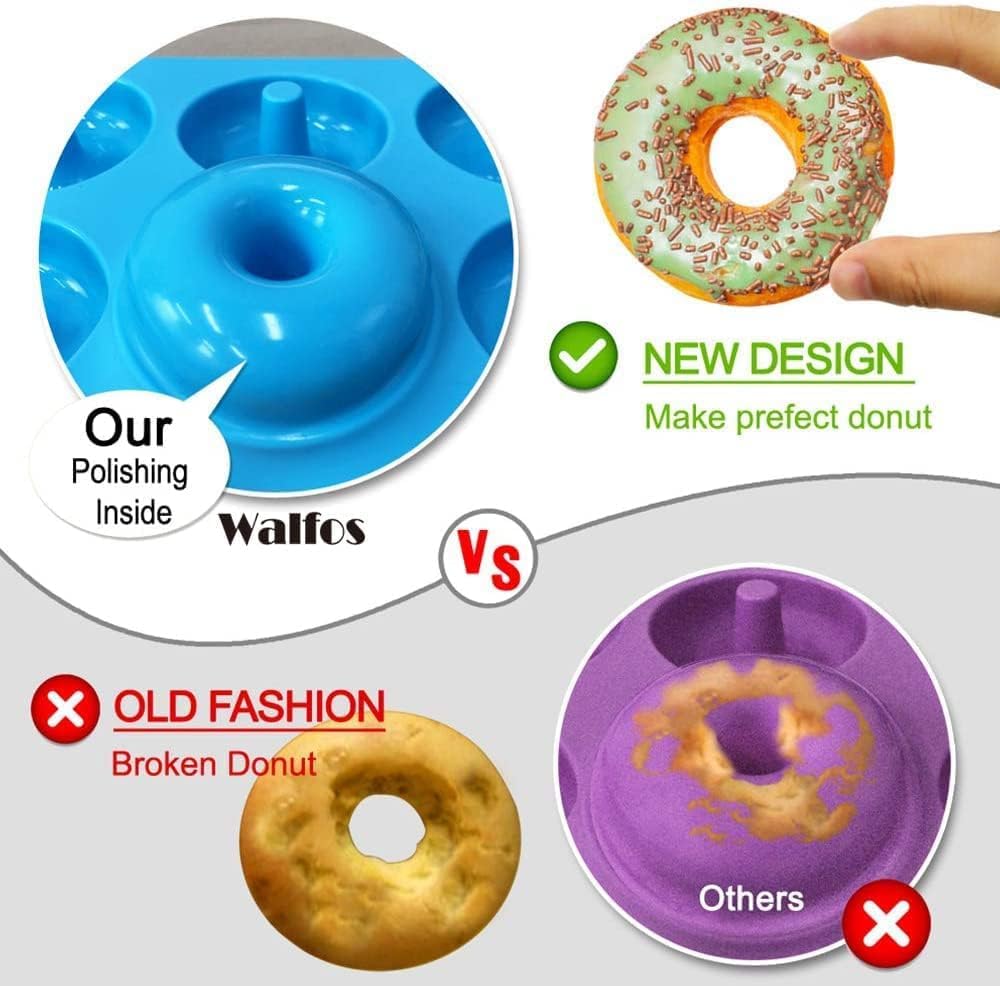 Walfos Donut Pan for Baking - Non-Stick Silicone Doughnut Pan Set, Silicone Donut Mold Heat Resistant, Make Perfect Donut Cake Biscuit Bagels, BPA FREE and Dishwasher Safe, Set of 3