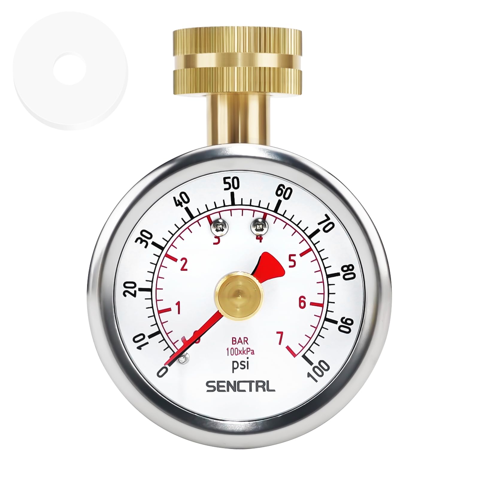 SENCTRL 0-100 psi Water Pressure Gauge Test with Lazy Hand, Lead-Free, 2-1/2" Dial Size, 3/4" Female Garden Hose Thread, IP67 Waterproof, Stainless Steel Case, for Home Potable Water, House Tube