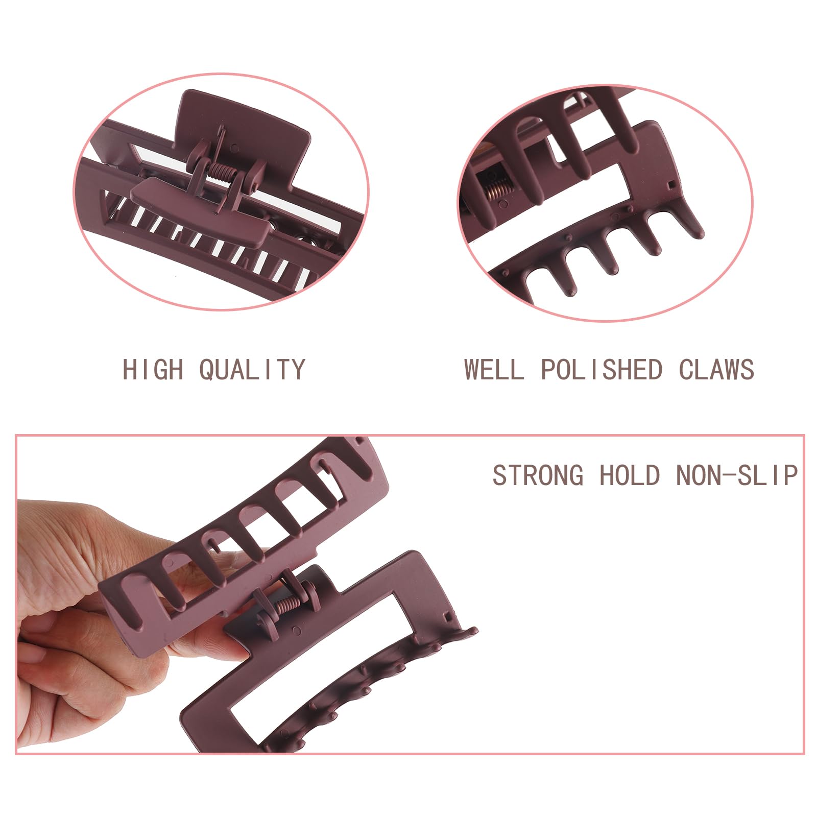 12 Pack Black Square Claw Clips, Big and Small Neutral Rectangle Hair Claw, Non-slip Matte Large Hair Clips for Women,Strong Hold jaw clip for Thick Thin Hair