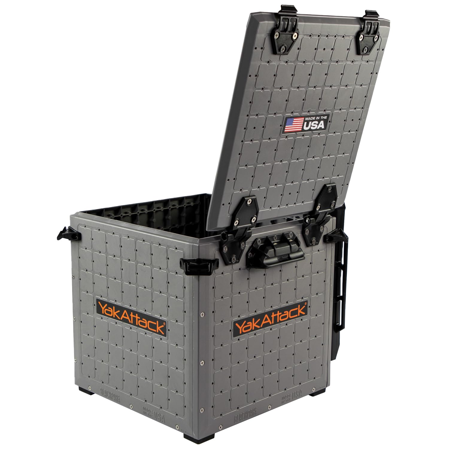 YakAttack BlackPak Pro 13" x 13" Fishing Crate with 3 Rod Holders - Battleship Grey | Compact Tackle Storage Box & Gear Organizer for Kayaks | Lightweight, Durable & Customizable Marine Accessory