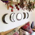 Scandinavian Decor 5-Piece Acrylic Wall Decor - Wooden Moon Phase Mirror, Bohemian Design for Living Room, Bedroom - Beige