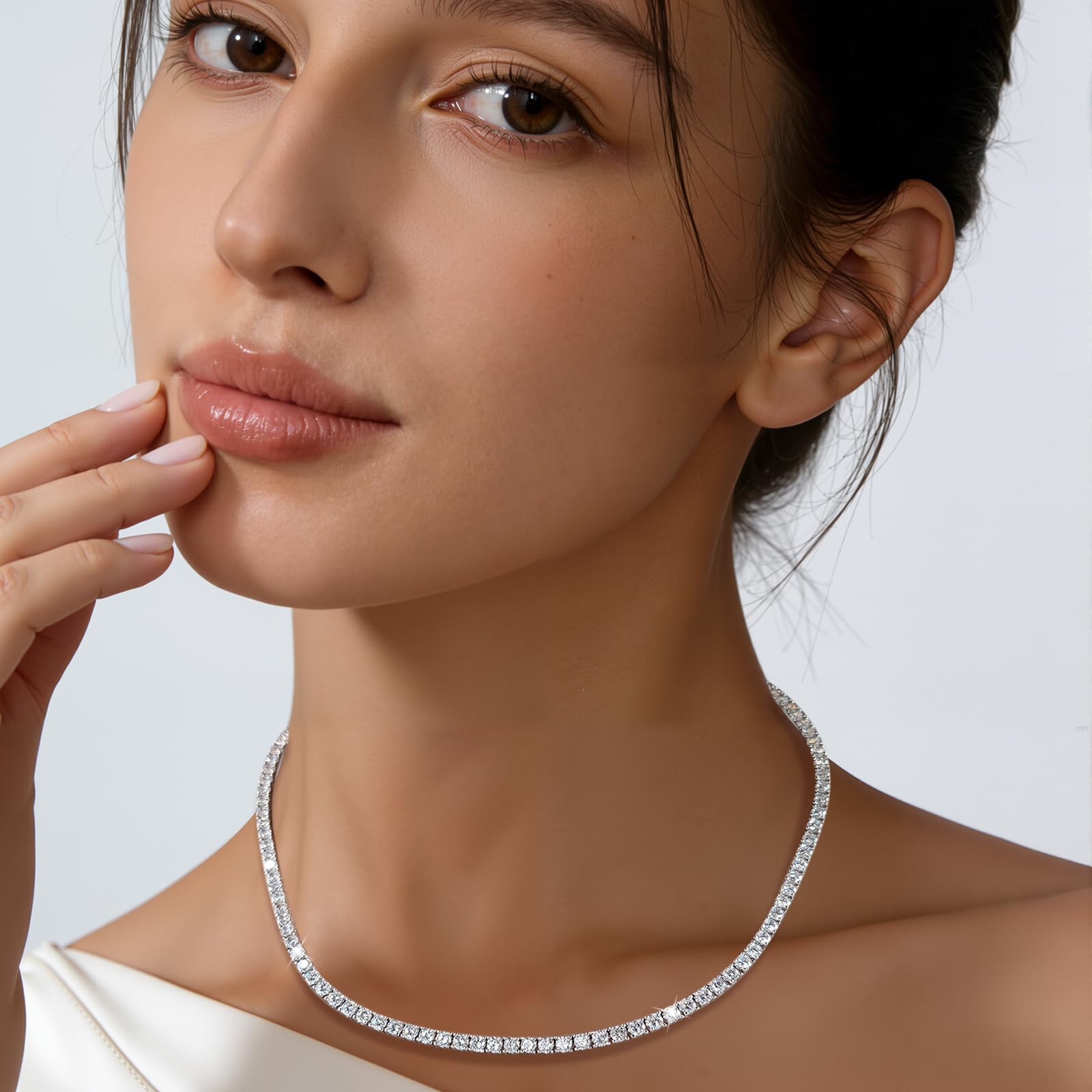 Gemsme 18K White/Yellow Gold Plated 3.0mm Round Cubic Zirconia Classic Tennis Necklace For Women 16-24 Inches