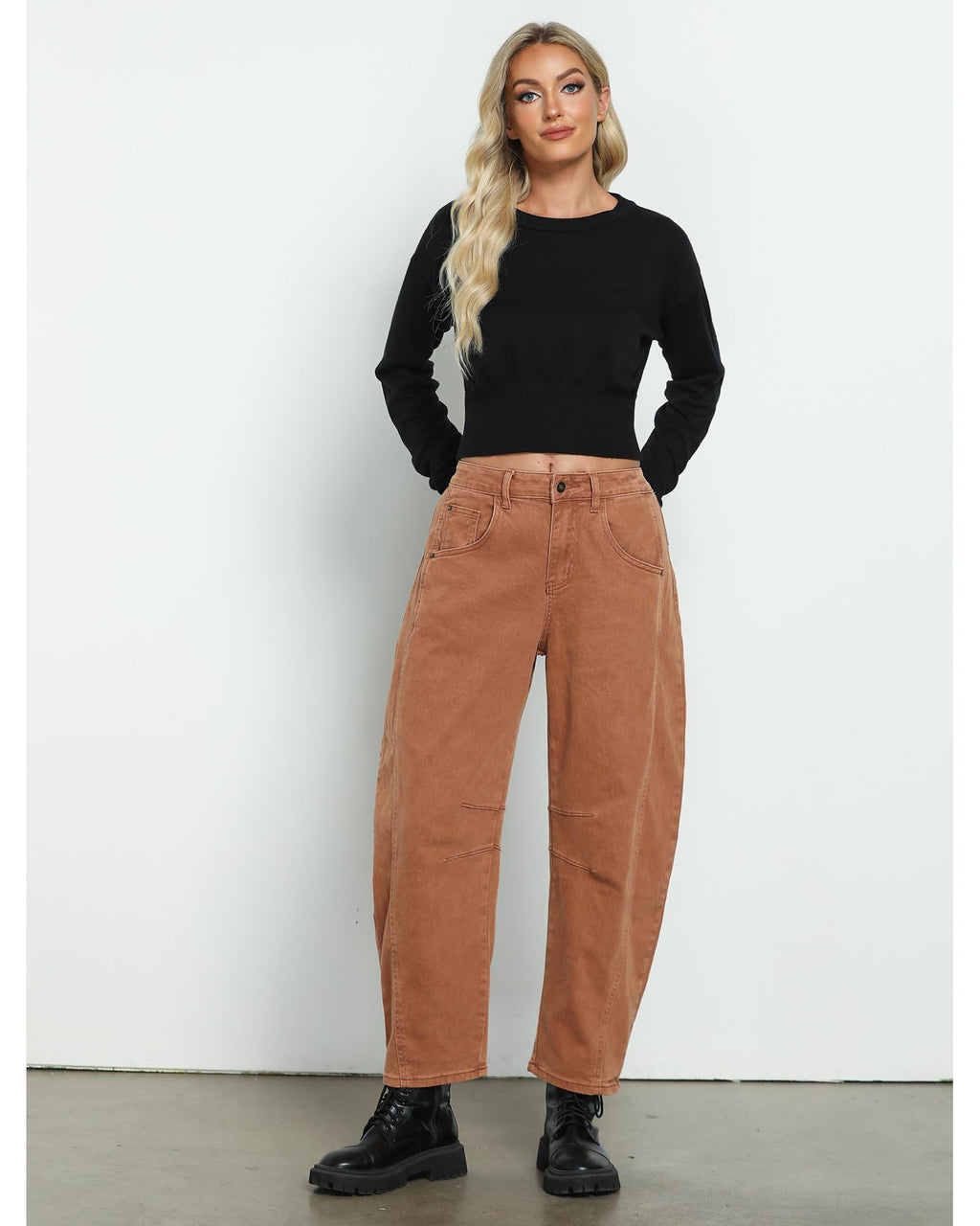 Utyful Barrel Jeans Women Cropped Baggy Trendy High Waisted Distressed Loose Stretch Denim Trouser Jeans with Pockets