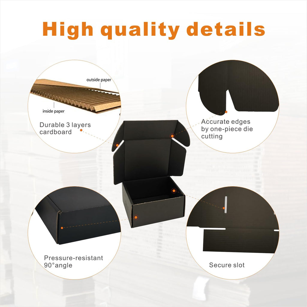 4x4x1'' Small Shipping Boxes 25 Pack, Corrugated Cardboard Mailers for Business, Black (CM441B25)