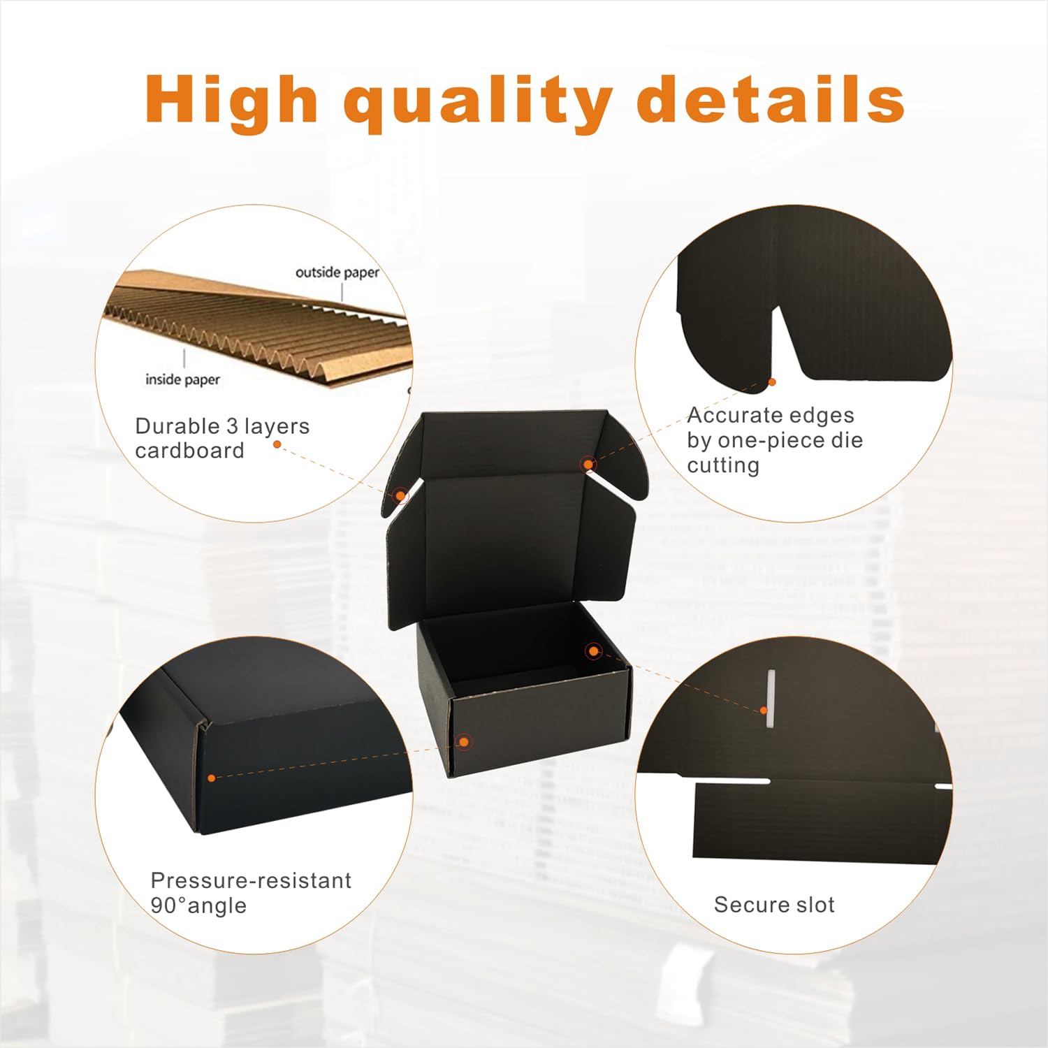 4x4x1'' Small Shipping Boxes 25 Pack, Corrugated Cardboard Mailers for Business, Black (CM441B25)
