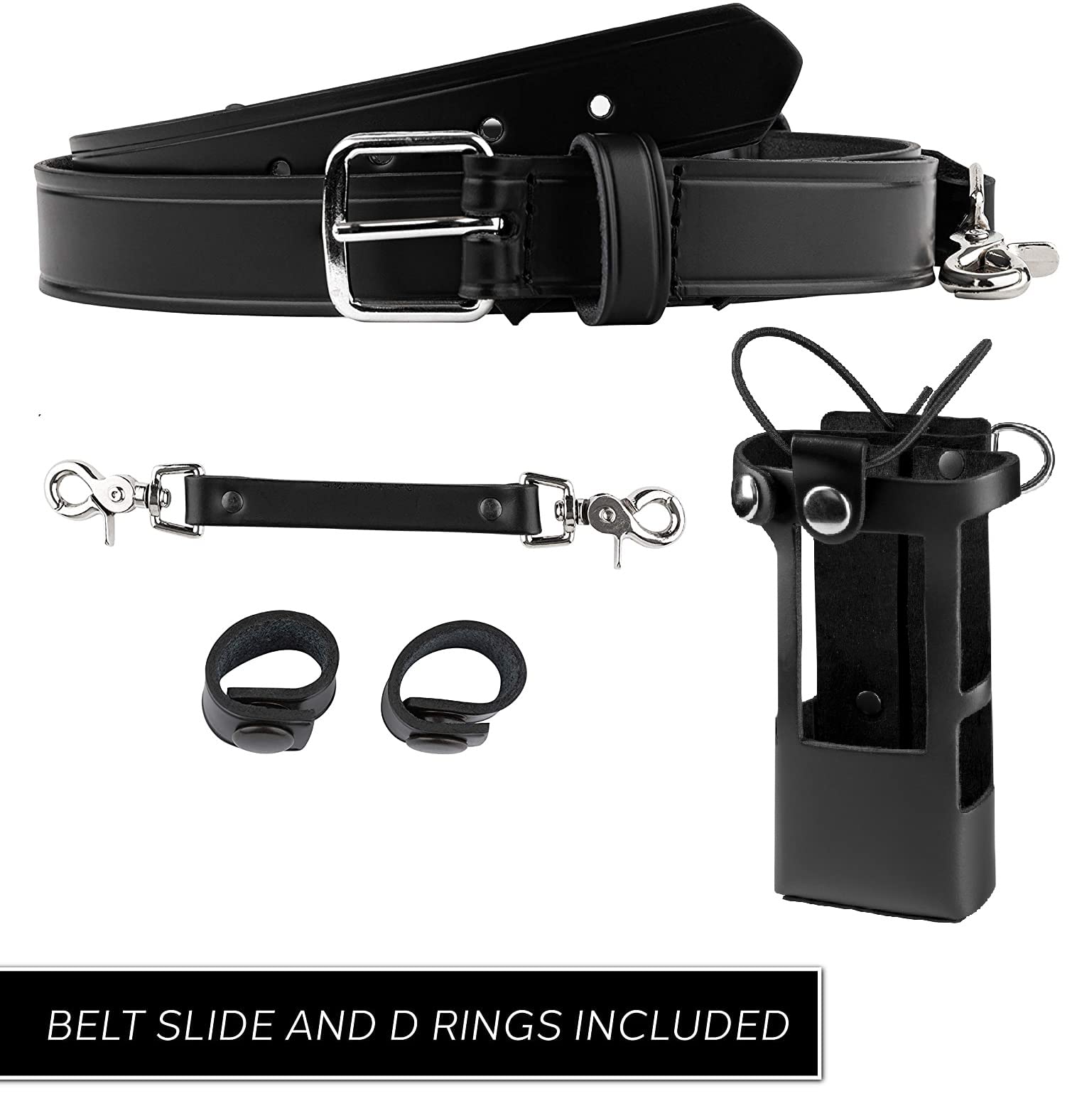 Perfect Fit firefighter radio strap and holder leather Bundle Set Includes radio holster, strap, sway strap, cord keepers