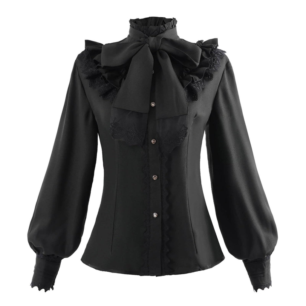 Nuoqi Victorian Blouse Womens Gothic Shirt Vintage Long Sleeve Lotus Ruffle Tops