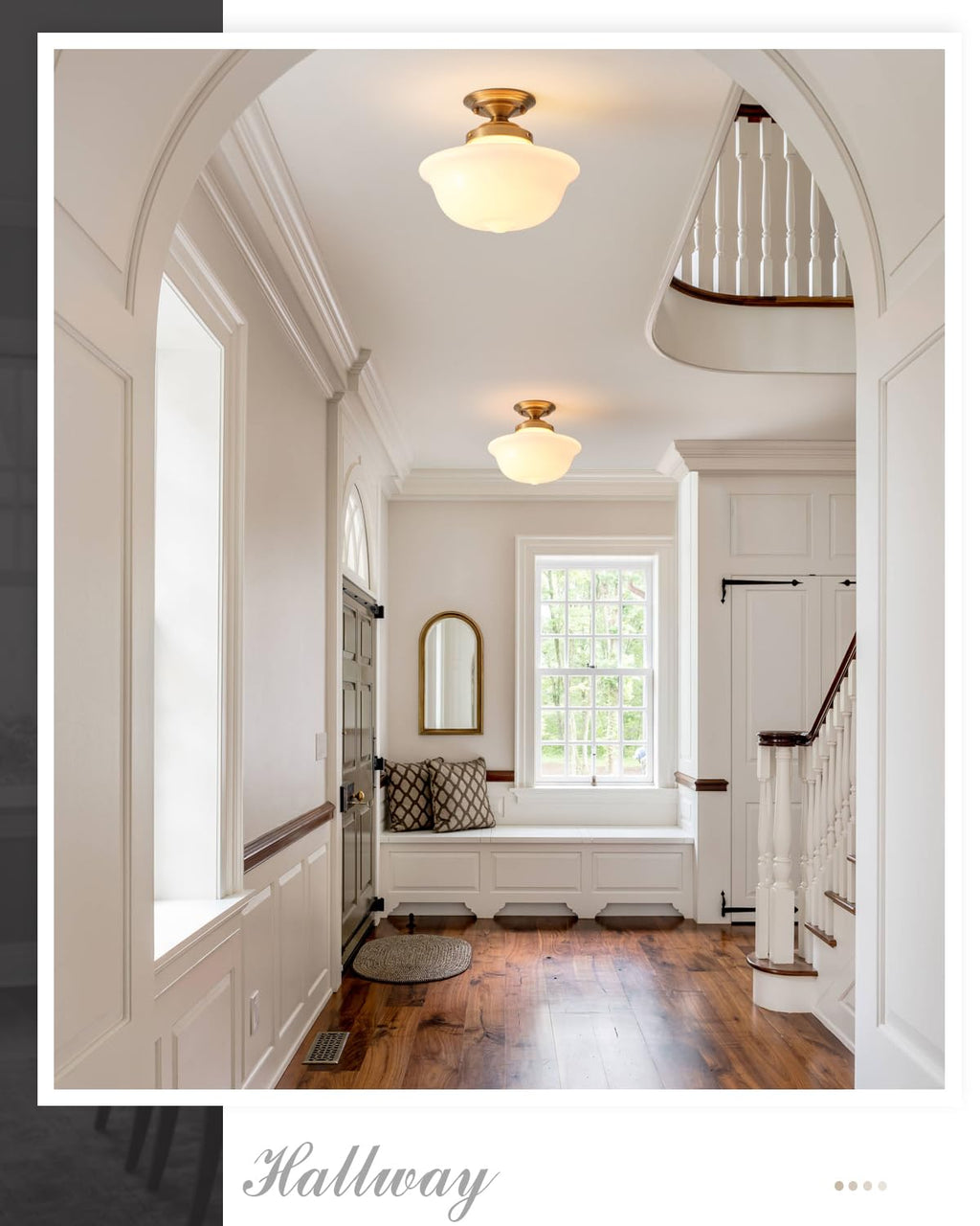Schoolhouse Light Fixture, 12 Inch Black Finish with Milk Glass Semi Flush Mount Ceiling Light, Ceiling Light Fixture for Kitchen Hallway Entryway (Type C Pendant Light)
