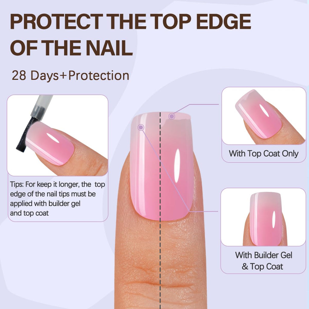 Misssix XBASICTIPS French Tip Press On Nails, 300Pcs French Gel Nail Tips Long Square, Soft Gel Pre-shaped No Need to File 3 in 1 Tips, Fake Nails for Nail Art DIY Extension Designs 15 Sizes