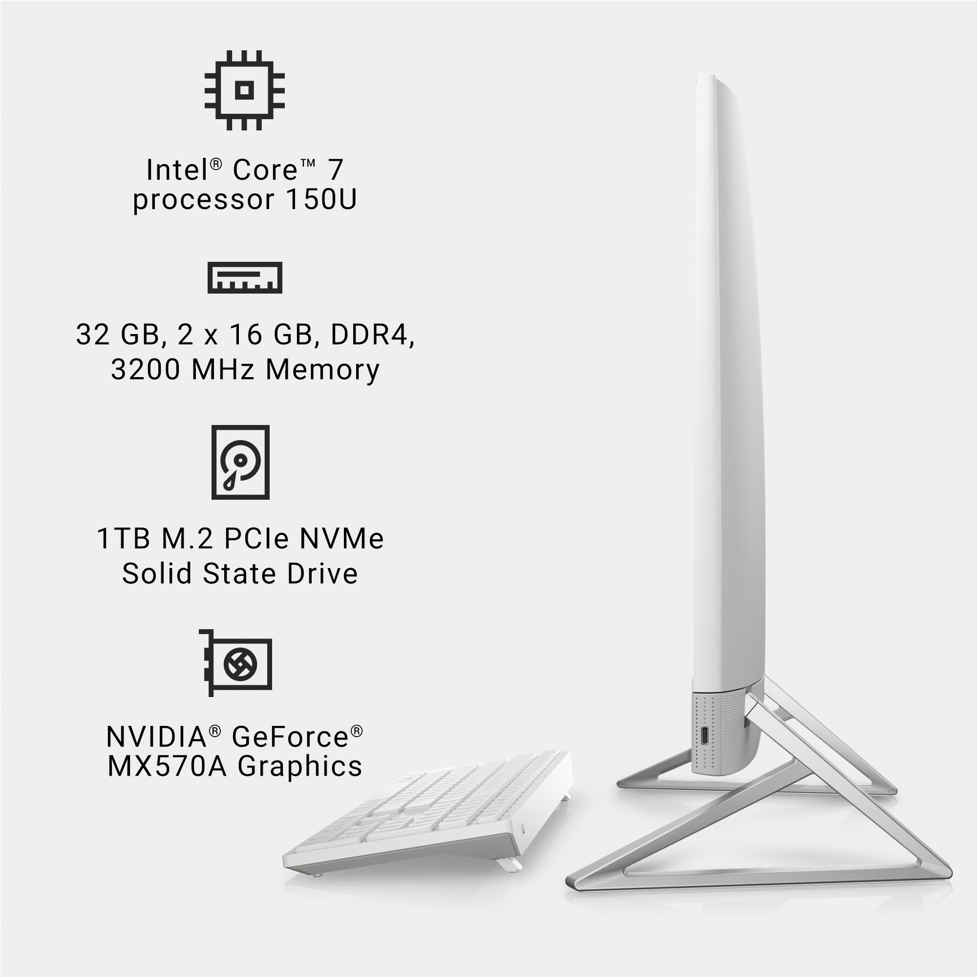 Dell Inspiron 7730 All in One Desktop - 27-inch FHD (1920 x 1080) Display, Intel Core 5-120U, 16GB DDR4 RAM, 512GB SSD, Intel Graphics, Windows 11 Home, Onsite Service - White