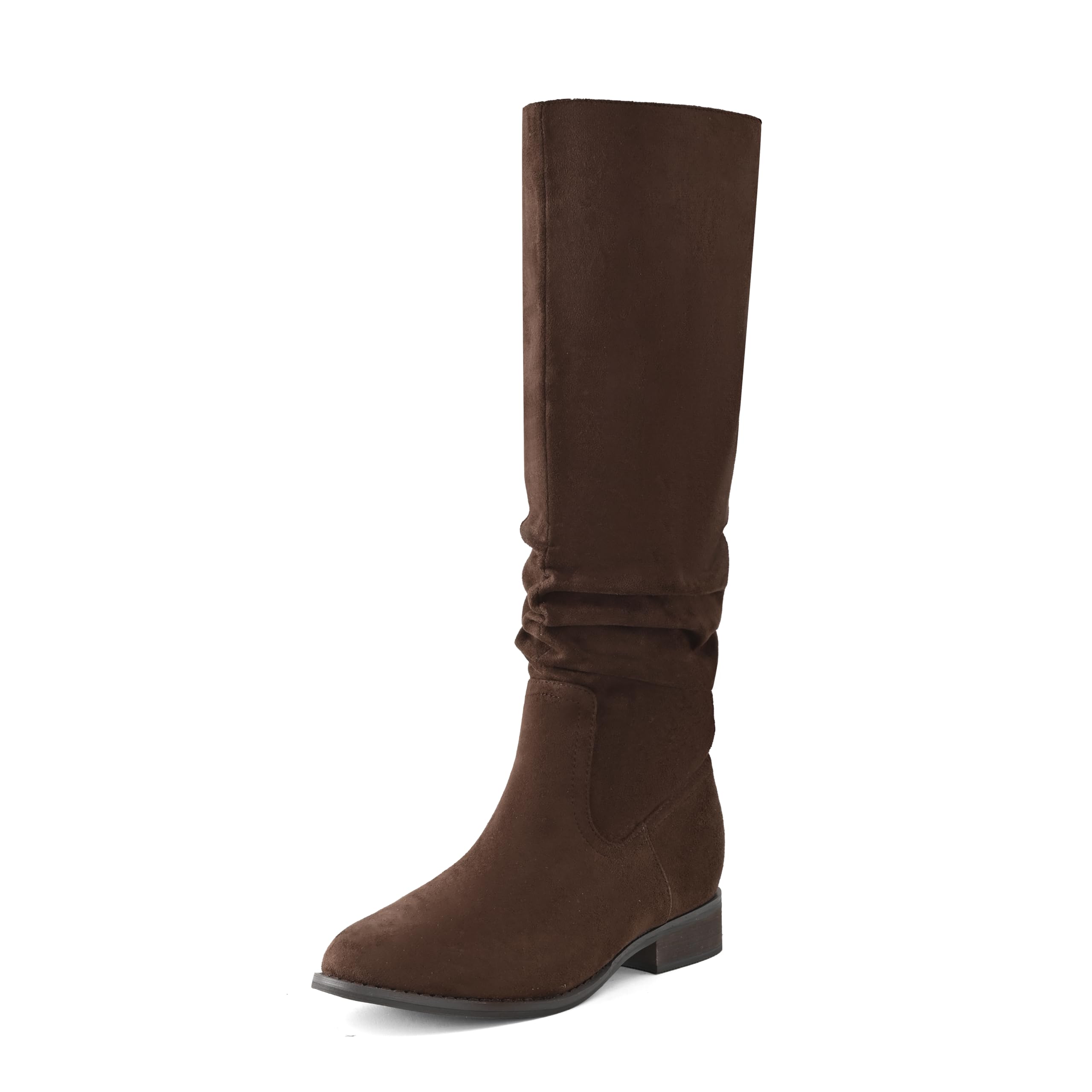 Shoe'N Tale Women's Knee High Boots Flat Low Heel Slouch Pointed Toe Winter Shoes with Side Zipper