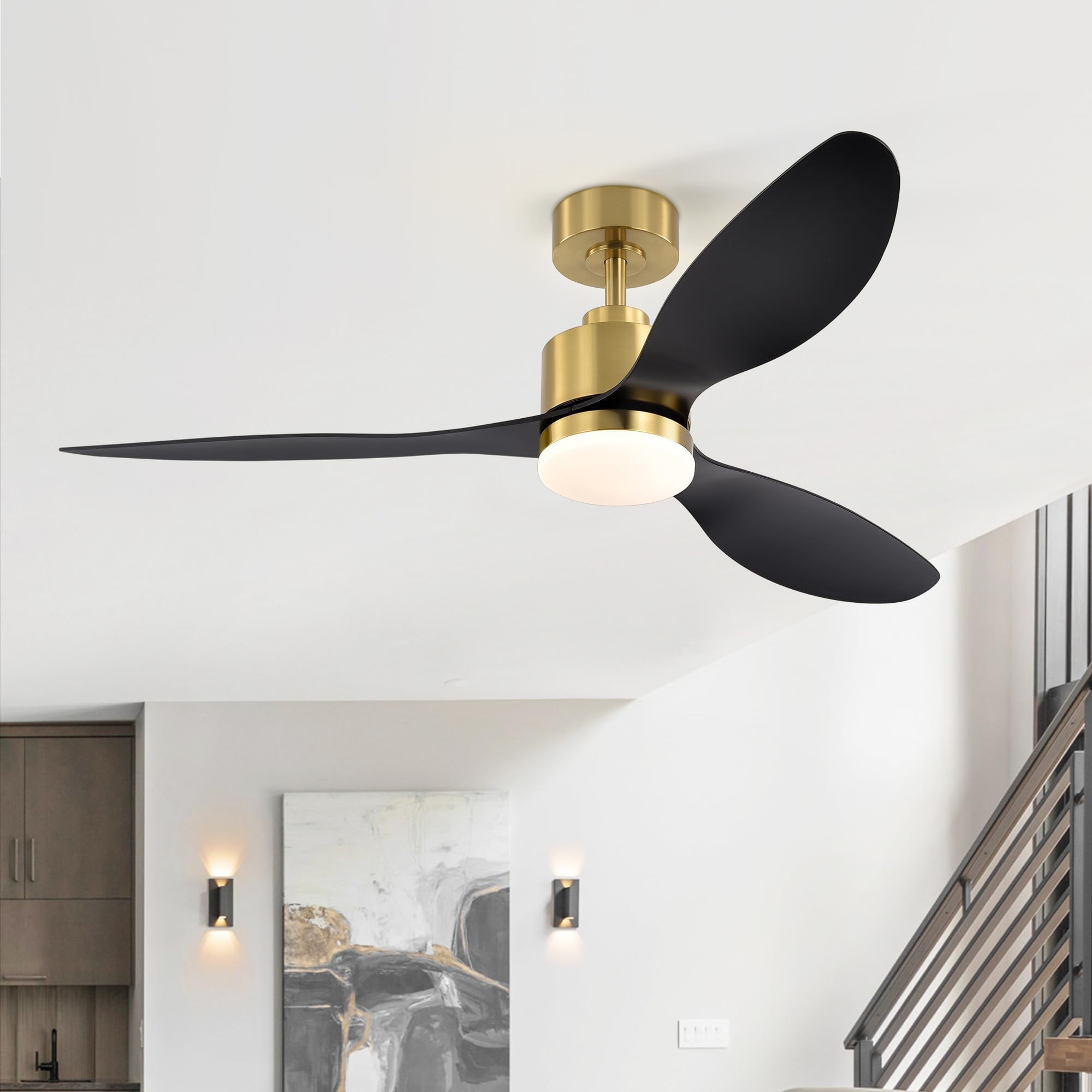 52" Ceiling Fans with Lights and Remote, Quiet DC Motor, 3 Reversible Blades, 6-Speed, Modern Industrial Black Ceiling Fan with 3-Color LED Light Fandelier for Bedroom Living Room