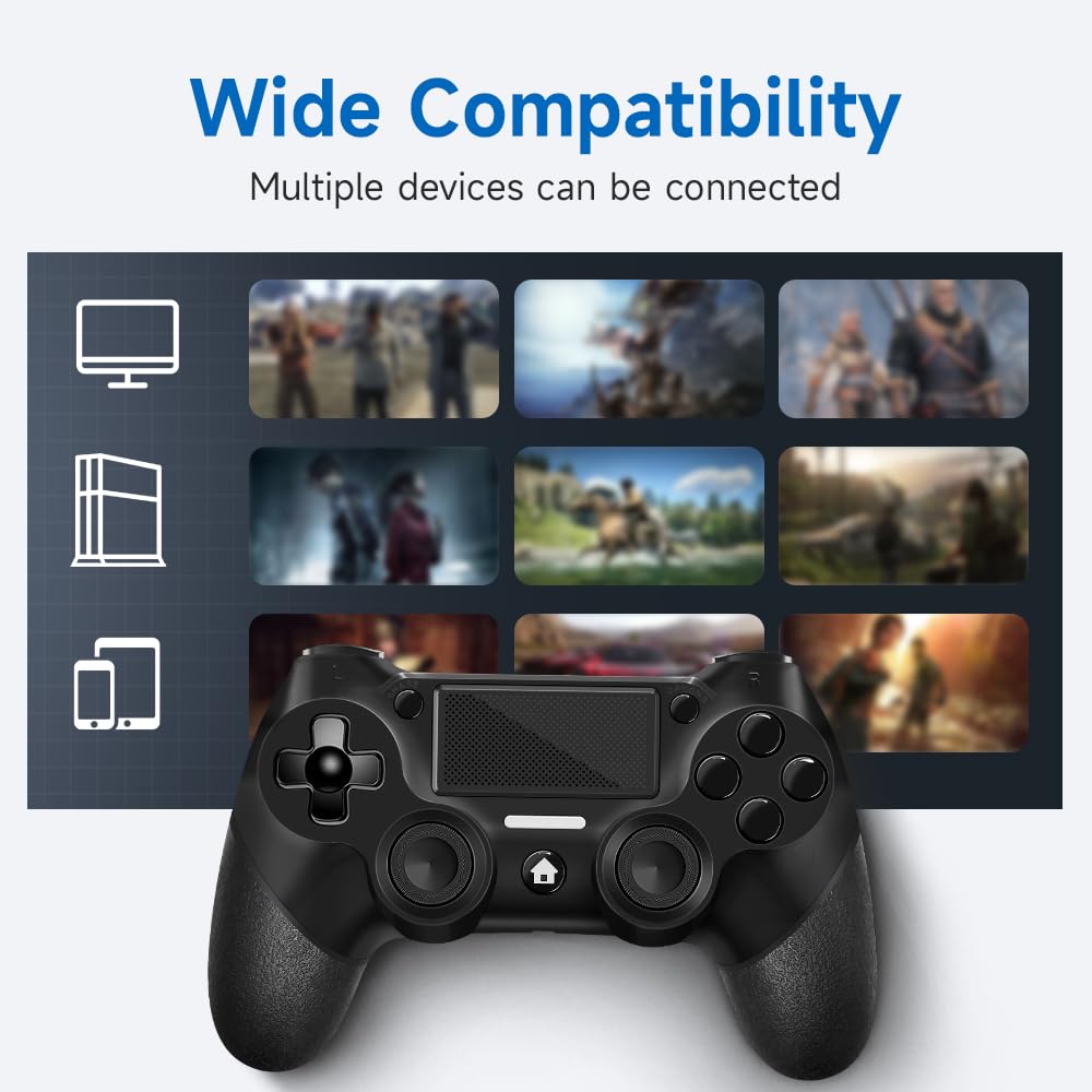 AceGamer 2 Pack for PS4 Controller, Wireless Controller for PS4/Pro/Slim/PC, with Non-Slip Grip of Both Sides and USB-C Cable! (Black and White)
