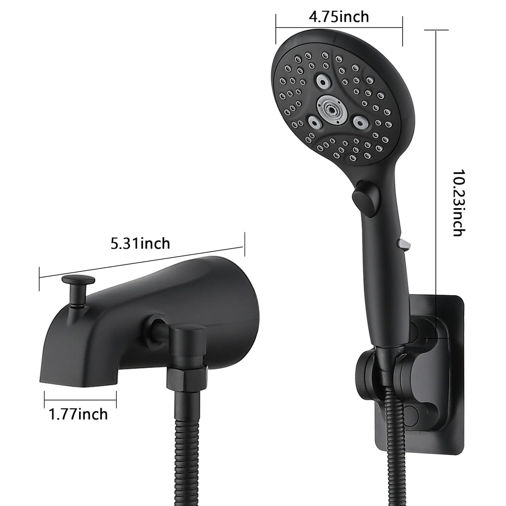 PROOX All Metal Tub Spout with Diverter, 6 Settings Hand held Shower with ON/Off Pause Switch, Bathtub Faucet with Sprayer Brushed Nickel