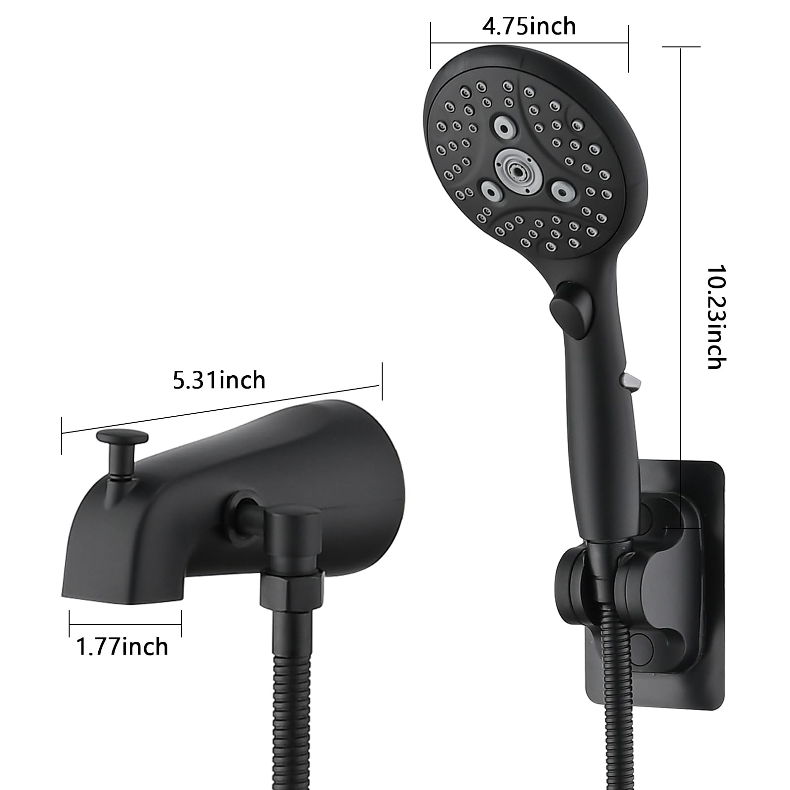 PROOX All Metal Tub Spout with Diverter, 6 Settings Hand held Shower with ON/Off Pause Switch, Bathtub Faucet with Sprayer Brushed Nickel
