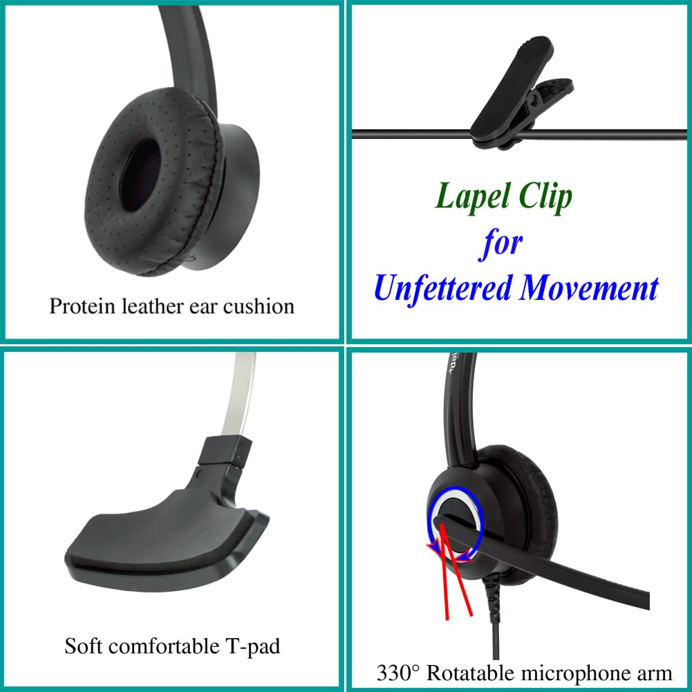 Polycom Phone Headset Noise Cancelling Mic RJ9 U10P Bottom Cable Compatible with Polycom VVX, Shoretel, Nortel Phones