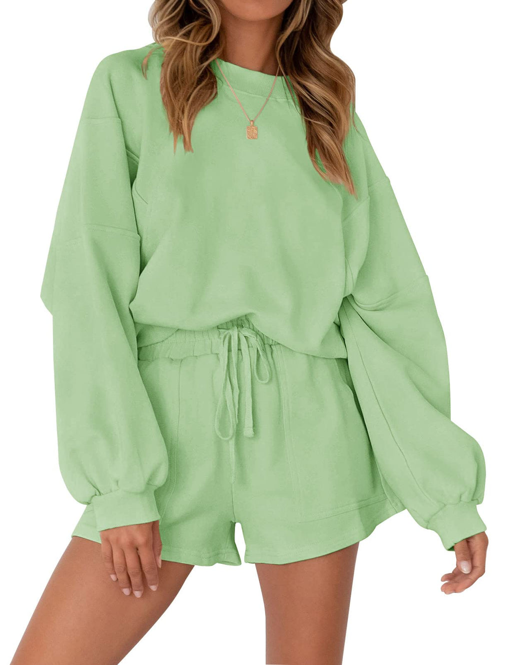 MEROKEETY 2026 Spring Lounge Sets for Women Oversized Batwing Sleeve Casual Top and Shorts 2 Piece Outfits Sweat Set