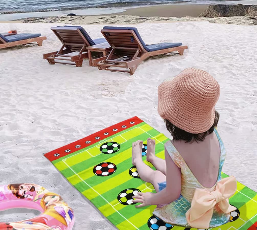 Kids Beach Towel Velour Terry Blanket Throw 100% Cotton Super Soft Absorbent 25.5X51 inches for Bath Swimming Sports Camping Holiday Picnic, Bus Coconut Parasol Lounge Audio Player.