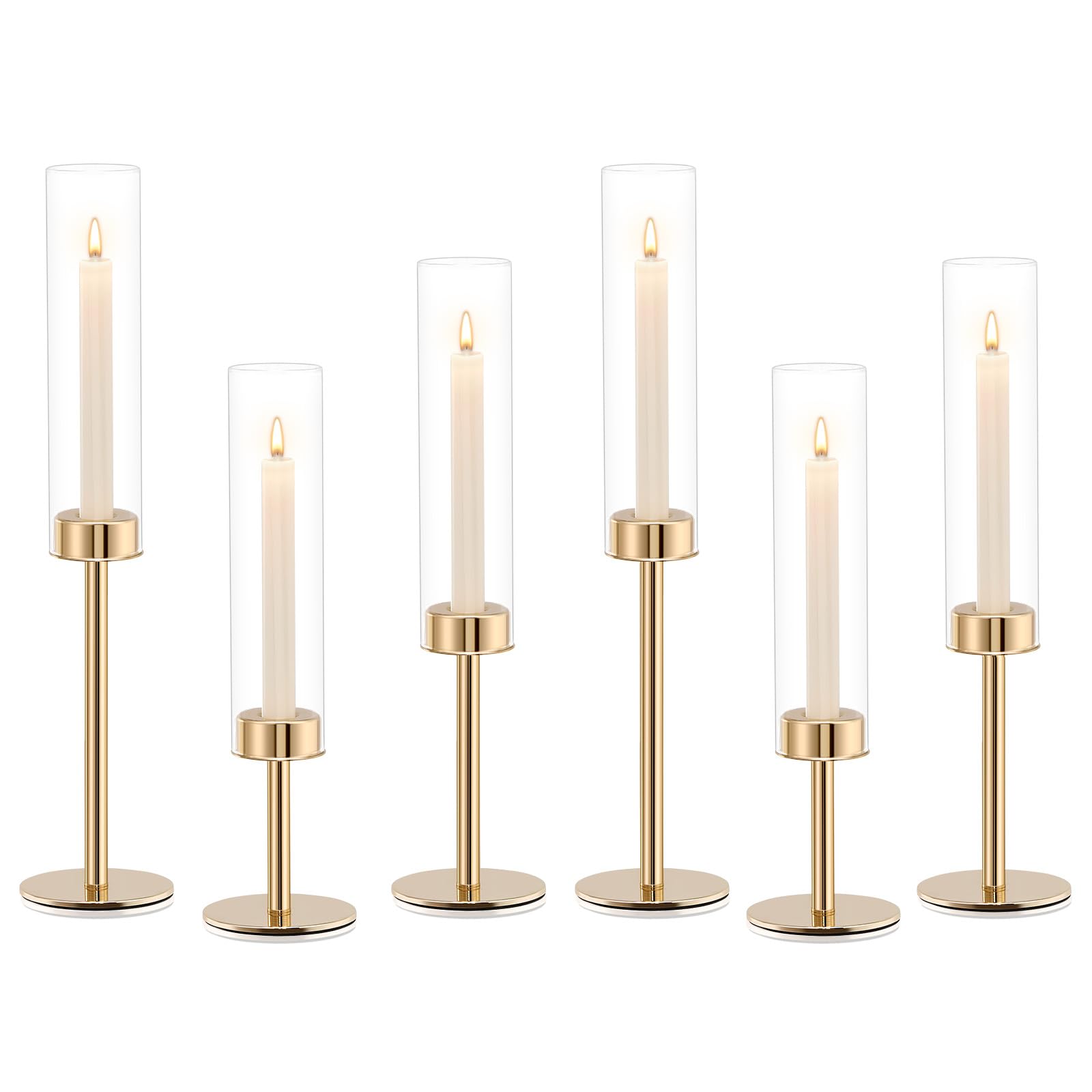 Black Hurricane Glass Candle Holders Set of 3, Tall Metal Taper Candle Stick Holder, Clear Candlestick Holders, Table Centerpieces Decor for Dining Dinner, Weddings, Christmas Fireplace Decorations