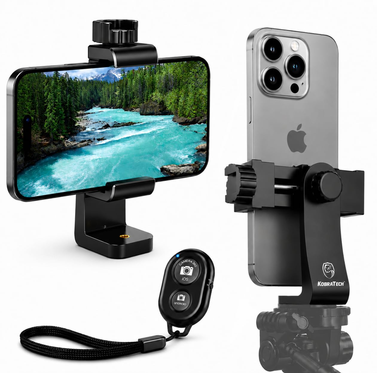 KobraTech Metal Phone Tripod Mount - UniMount 360 Pro Heavy Duty Phone Tripod Mount with Wireless Remote Shutter
