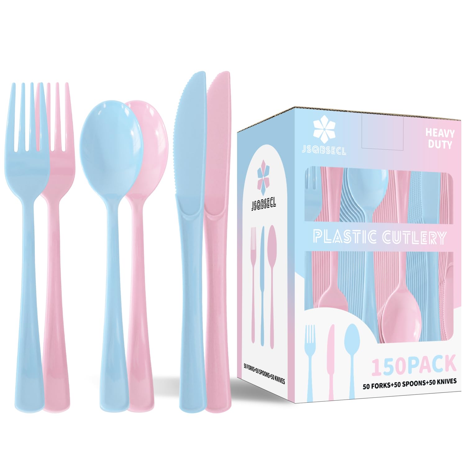 150 Pack Plastic Silverware,Disposable Cutlery Set Heavy Duty Utensil Sets 50 Forks 50 Knives 50 Spoons for Brithday, Wedding,Home School Party Picnics Restaurant Outdoor Events (Black)