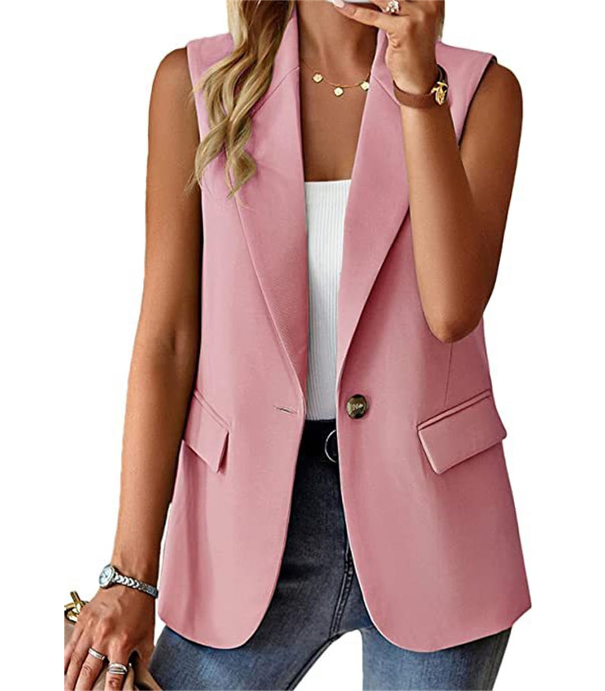 Sleeveless Blazer Vest for Women Summer 2026 Fashion Casual Lightweight Open Front Work Office Blazer Jackets with Pockets