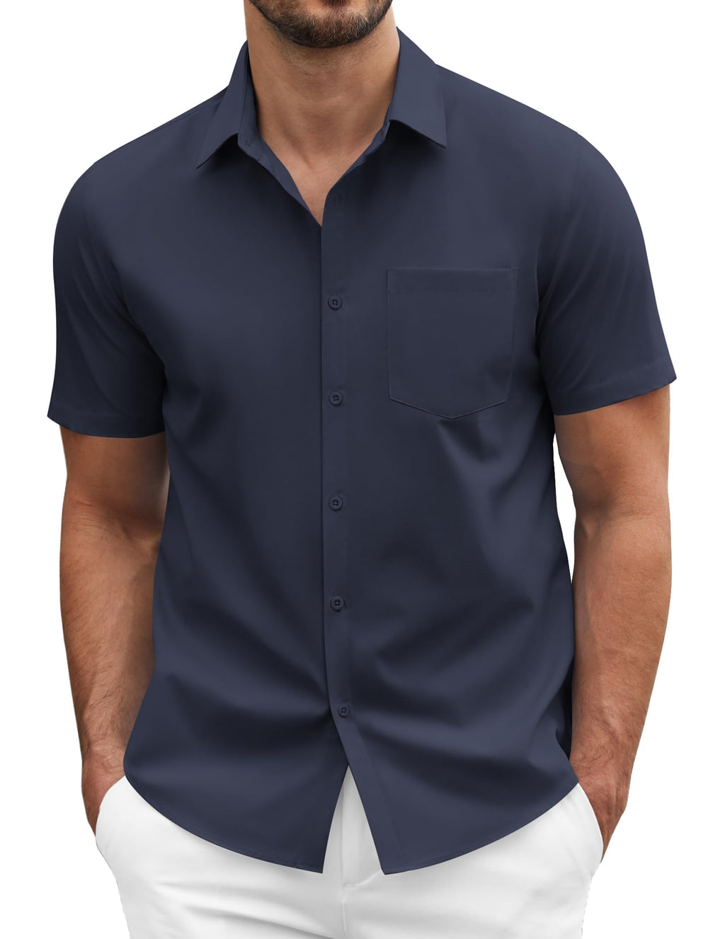 COOFANDY Men's Short Sleeve Casual Button Down Shirt Business Untucked Dress Shirts with Pocket