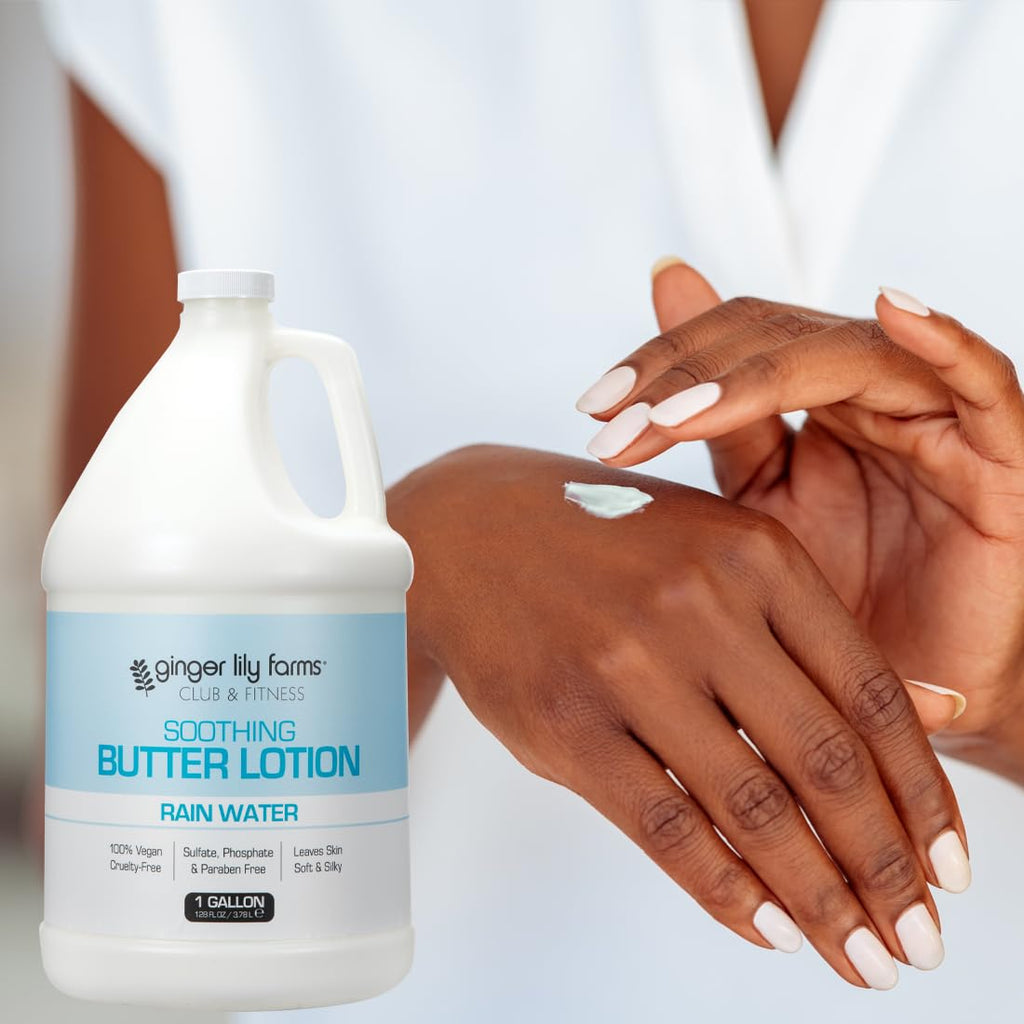 Ginger Lily Farms Club & Fitness Soothing Butter Lotion for Dry Skin, 100% Vegan & Cruelty-Free, Aloe Vera Scent, 1 Gallon (128 fl oz) Refill