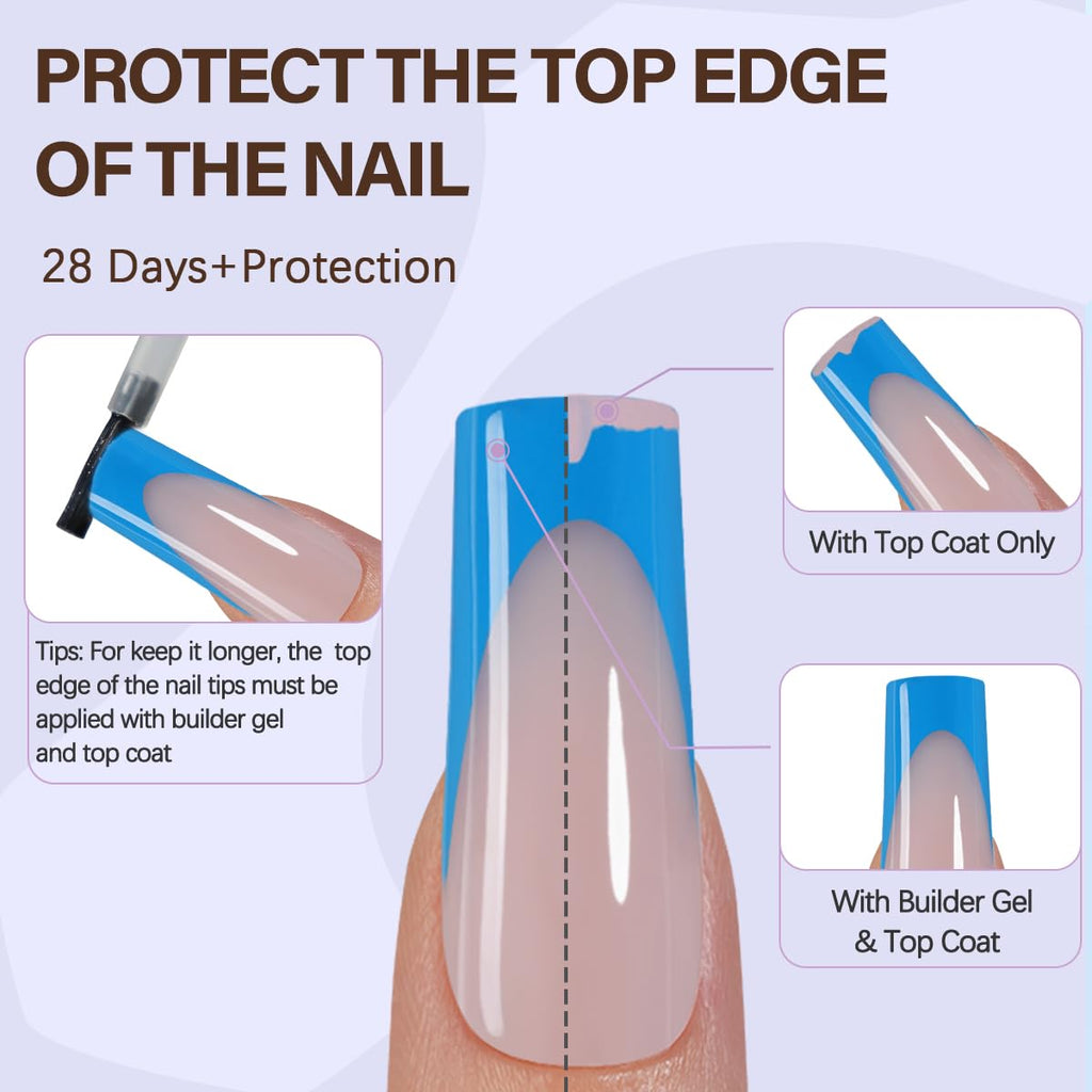 Misssix XBASICTIPS French Tip Press On Nails, 300Pcs French Gel Nail Tips Long Square, Soft Gel Pre-shaped No Need to File 3 in 1 Tips, Fake Nails for Nail Art DIY Extension Designs 15 Sizes