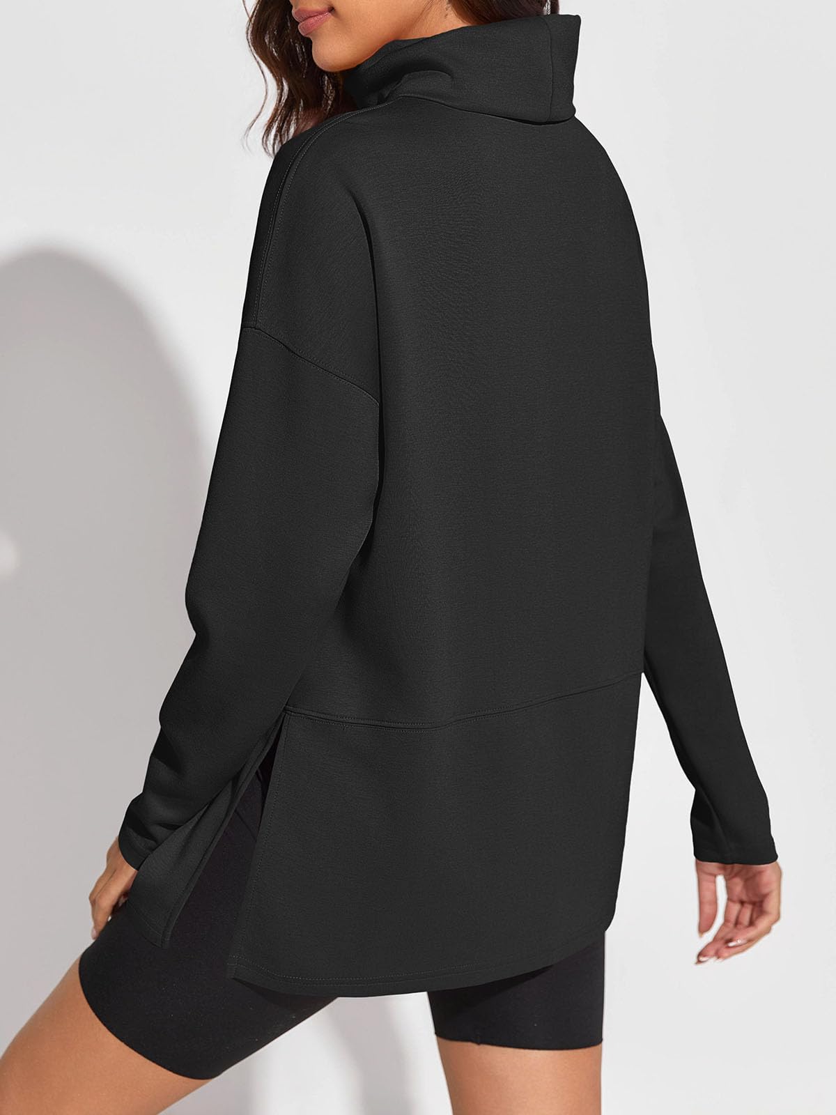 Fisoew Women's Turtleneck Oversized Sweatshirt Casual Long Sleeve Loose Side Slit Pullovers Tunic Tops