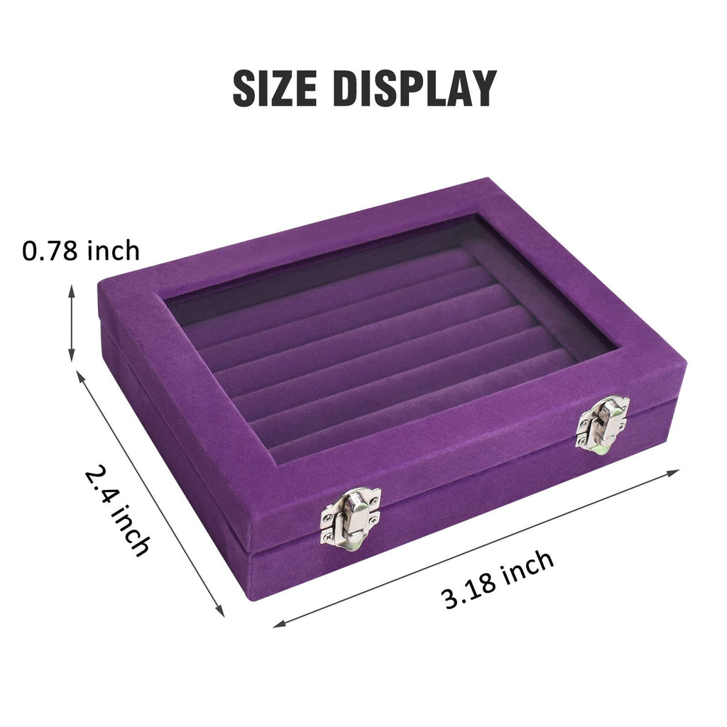 Vicoter Rings Organizer Tray 7 Slots Velvet Jewelry Earring Storage Box with Transparent lid Jewelry Display Case for Girls Wife Mom Women (Beige)