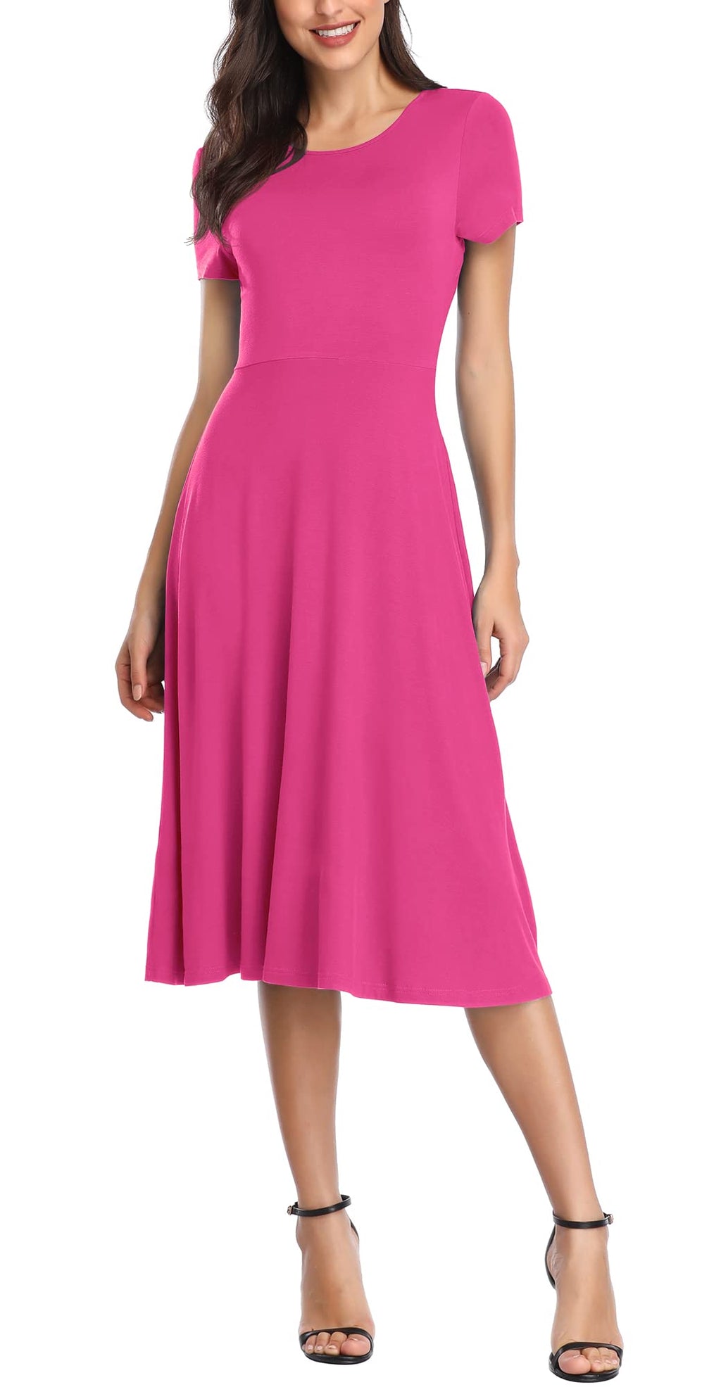 Urban CoCo Women's Vintage Short Sleeve High Waist Flared Midi Casual Summer Dress