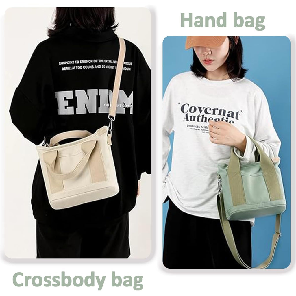 Small Tote Bag with Zipper, 2024 Canvas Multi-Pocket Crossbody Bag Shoulder Bag Satchel Hobo Bag Messenger Bag