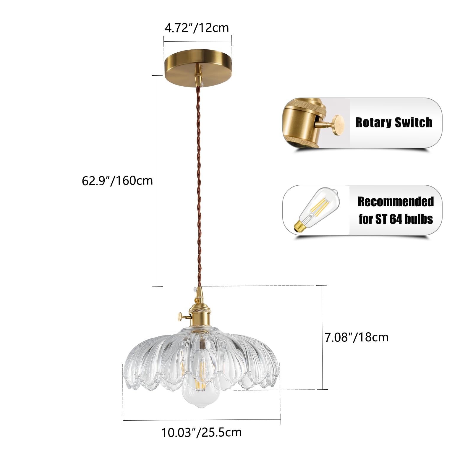 XZHGCEE Plug in Pendant Light: Amber Hanging Lamp Plug in Pendant Lamp, Glass Pendant Lighting for Kitchen Island, Bedroom, Dining Room, Living Room, No Bulb