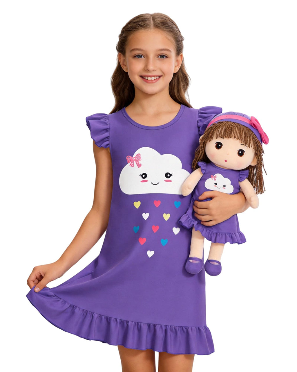 LQSZ Doll and Girl Matching Nightgown Outfit Pajamas Nightie Nightgown for Girls and Dolls Clothes