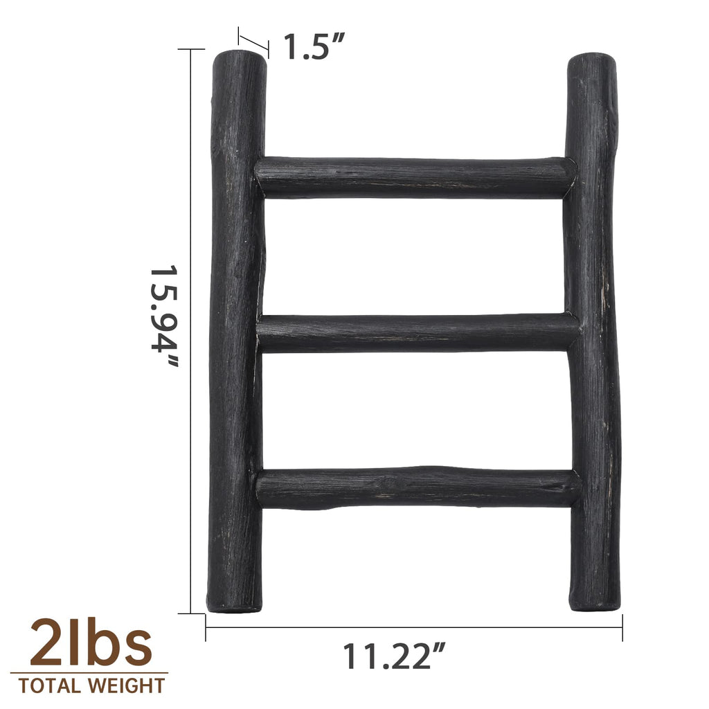 FUIN 57in Wood Blanket Ladder Living Room Decorative Wall Leaning Farmhouse Quilt Display Holder Rustic Wooden Towel Rack for Bathroom, Black