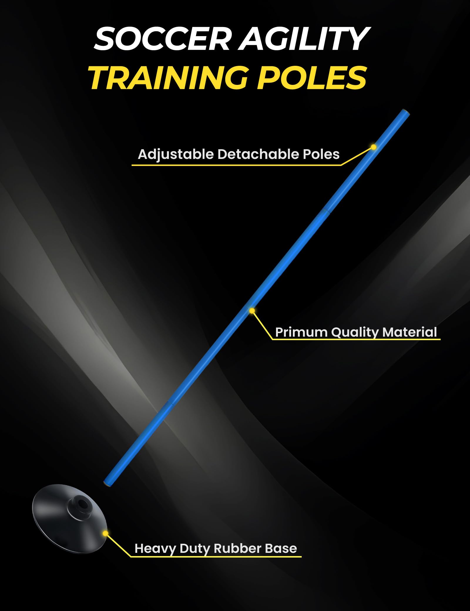 SEAOTTER Soccer Agility Poles Set, 4/6/10 Pcs 6ft Detachable Sports Trainning Speed Poles Slalom Poles with Rubber Base, Agility Training Equipment for Football, Rugby, Basketball, Indoor & Outdoor