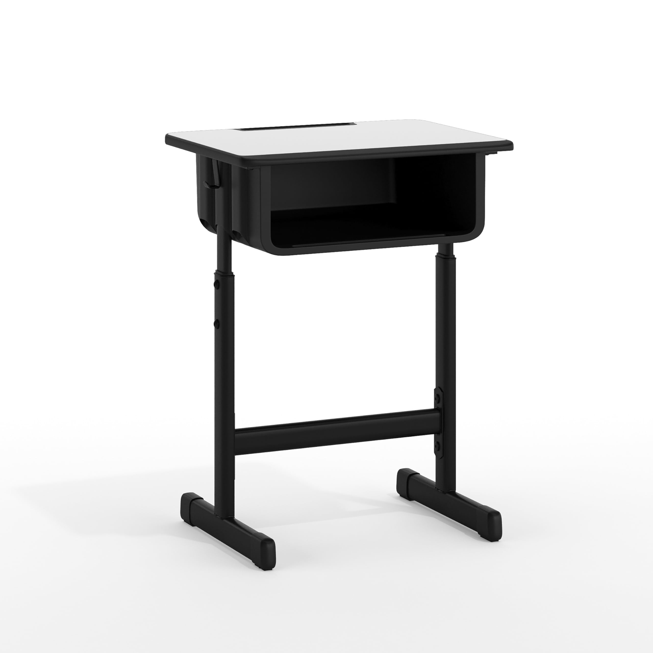 Flash Furniture Billie Open Front Student Desk for Classrooms or Remote Learning, Height Adjust School Desk with Book Box and Bag Hooks, Black/Gray
