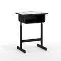 Flash Furniture Billie Open Front Student Desk for Classrooms or Remote Learning, Height Adjust School Desk with Book Box and Bag Hooks, Black/Gray