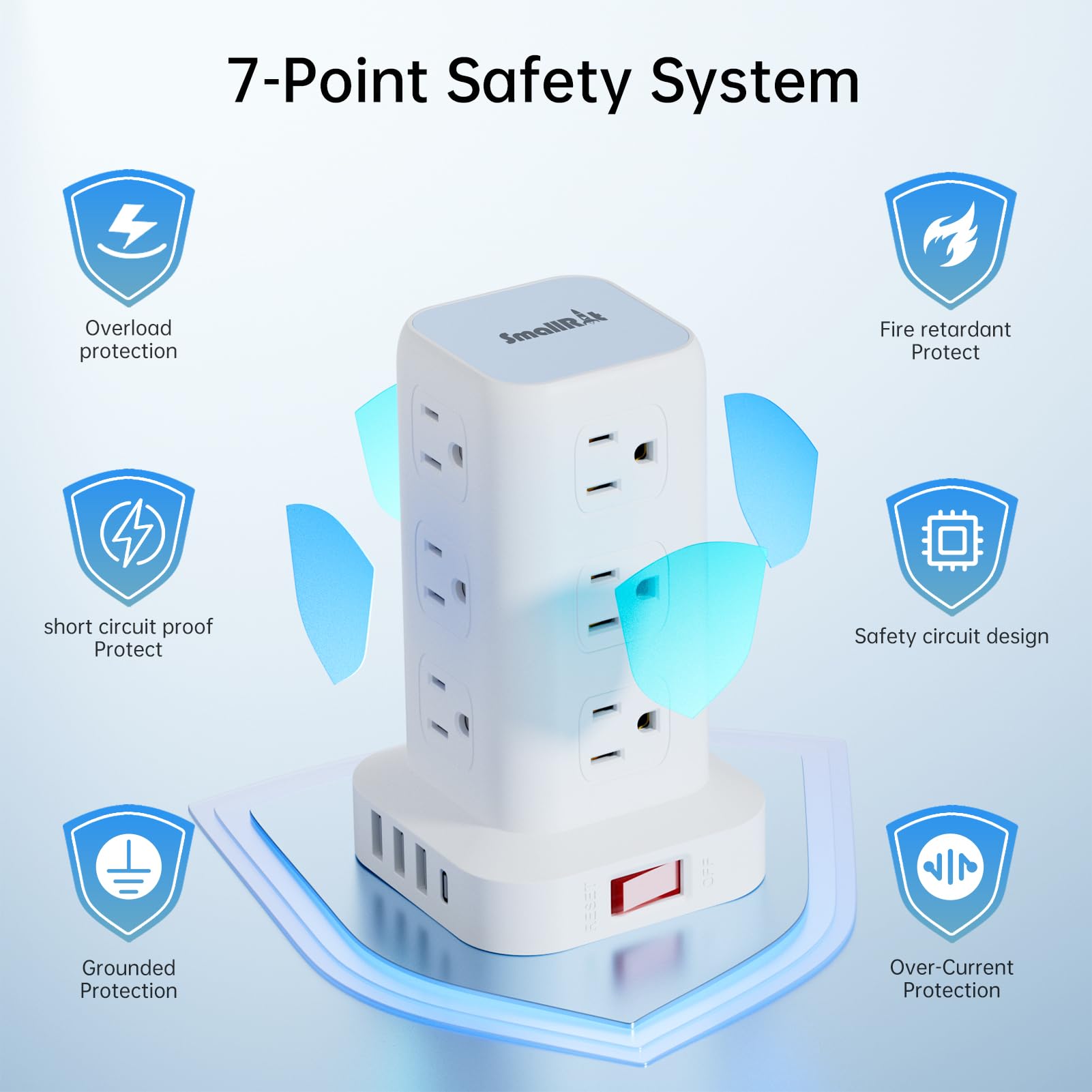 Tower Surge Protector Power Strip with 12 Outlets 4 USB (1 USB C), 6.5Feet Extension Cord with Multiple Outlets, Charging Station, Power Strip Tower, Office Desk Supplies