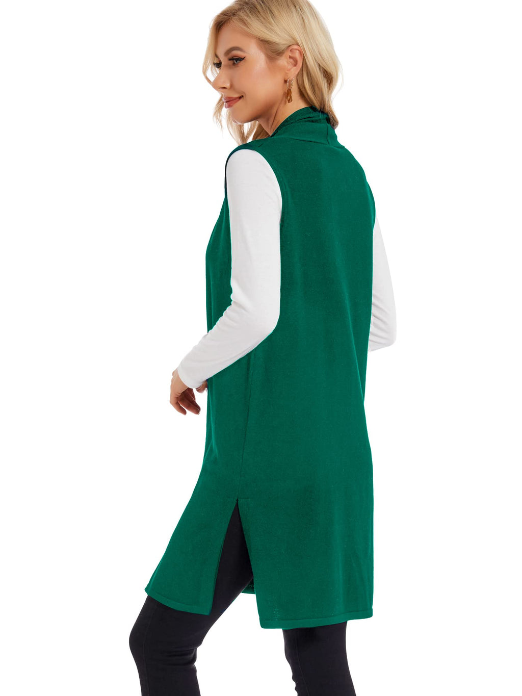 Moss Rose Women's Long Knit Cardigan Vest Casual Sleeveless Open Front Draped Duster Vest (Available in Plus Size)