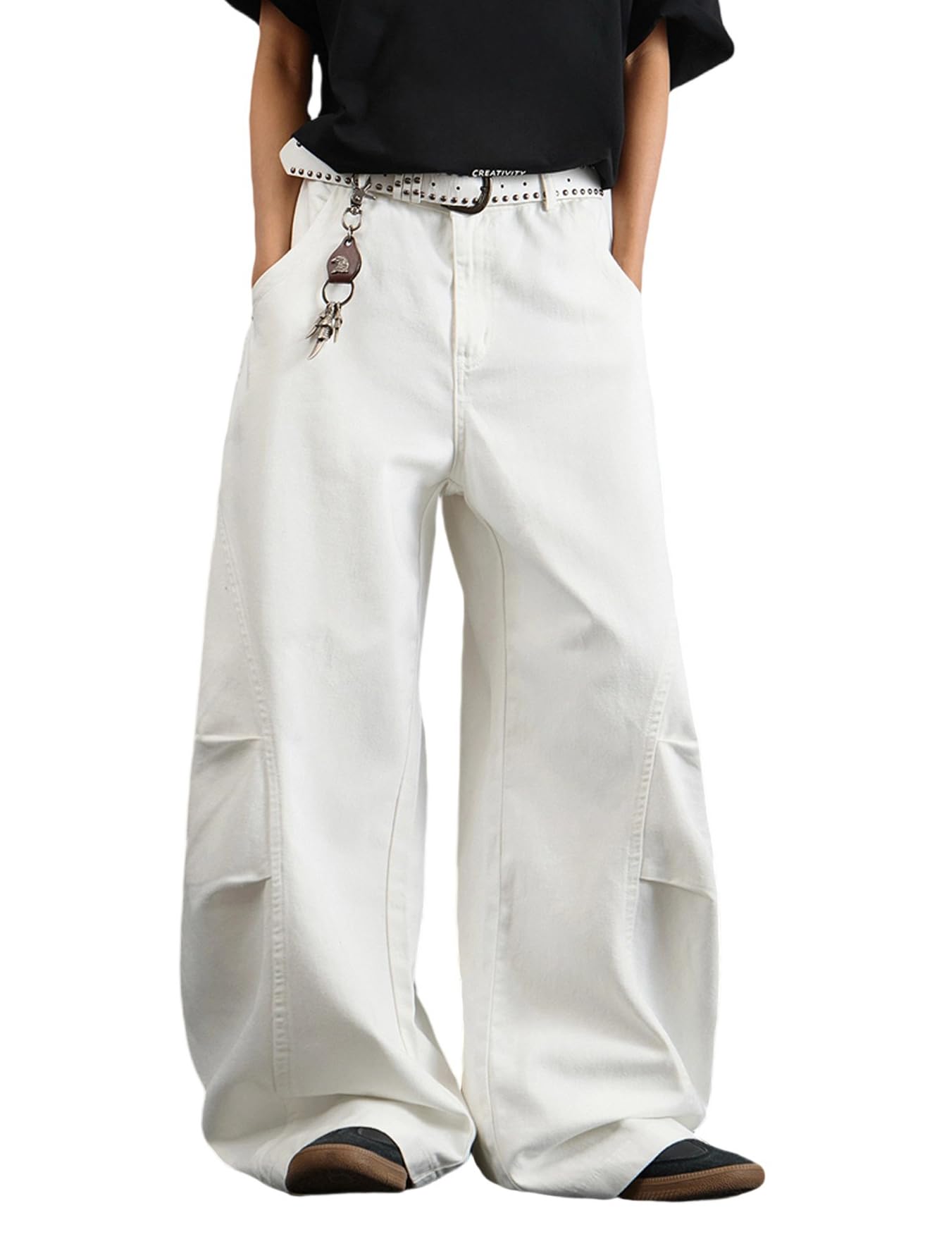 DFGIGT Men's Irregular Sutures Y2k Hip Hop Baggy Jeans Wide Leg Denim Pants Casual Loose Fit Trousers Streetwear