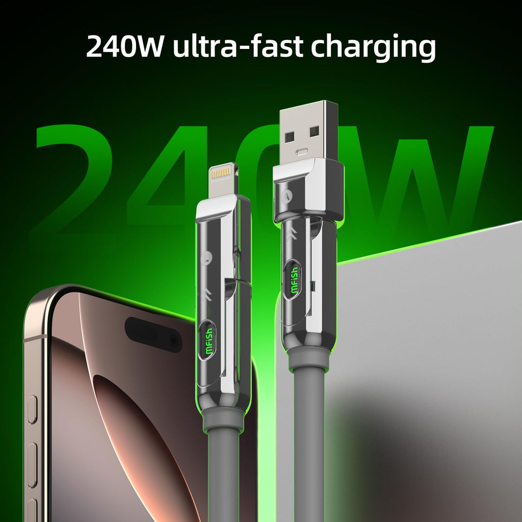 240W 4-in-1 Fast Charging Cable, Black, 3.3FT