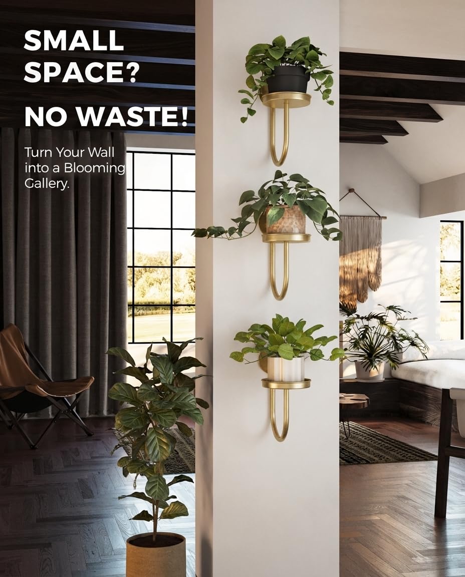 Bamworld Hanging Planters for Indoor Plants Wall Plant Holder Plant Hanger Indoor Wall Planters Window Plant Shelves Hanging Plant Holder Window Plant Hanger Plant Decor Black 3pcs