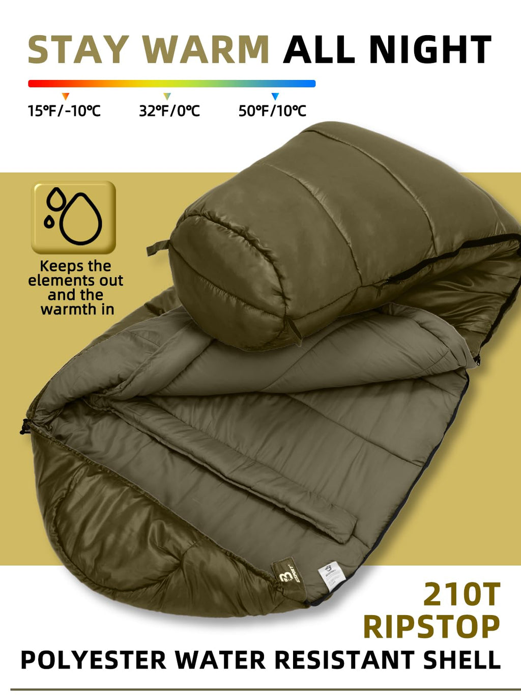 Bessport Mummy Sleeping Bag | 15-45 ℉ Extreme 3-4 Season Sleeping Bag for Adults Cold Weather– Warm and Washable, for Hiking Traveling & Outdoor Activities