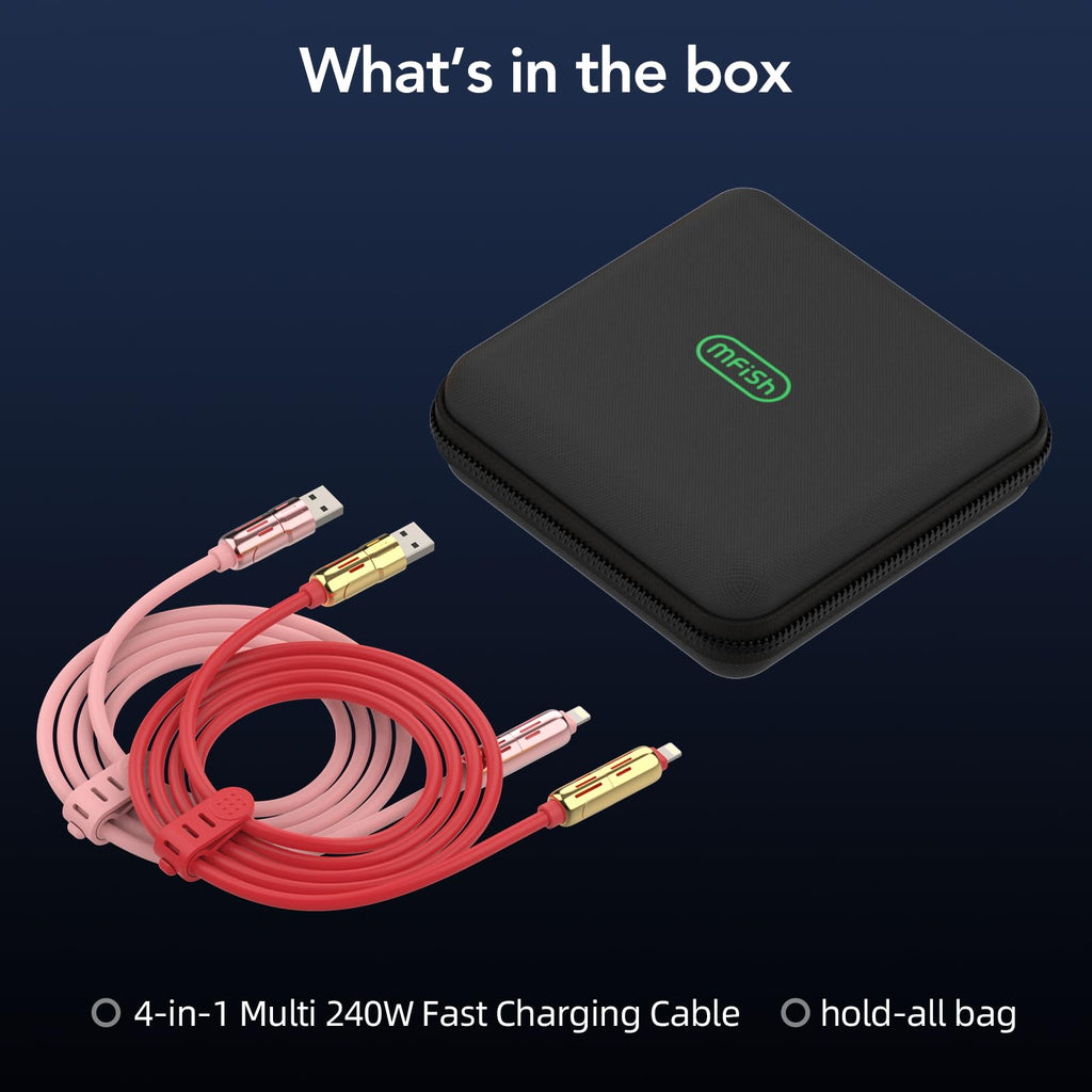 240W 4-in-1 Fast Charging Cable, Black, 3.3FT