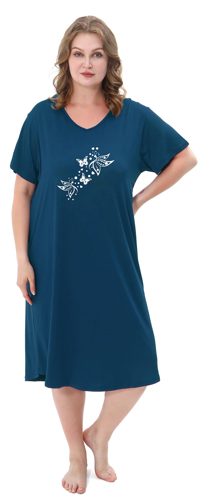 3 Pack Plus Size Women's Nightgown Soft Print Nightshirts for Women Short Sleeve Sleepwear